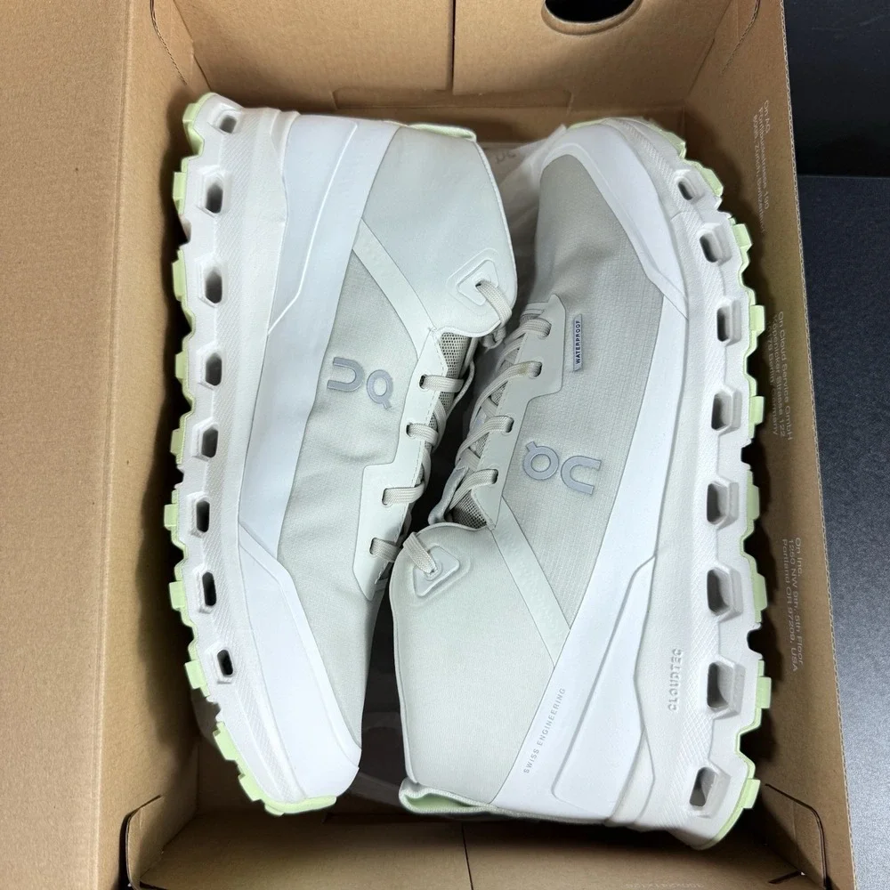 On Cloudroam Womens 10.5 Mid Boot Waterproof White Ice Limelight Green Shoes